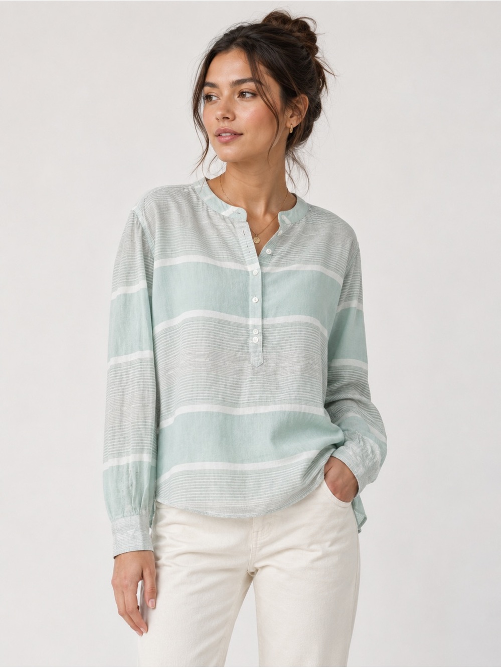 Ann Taylor LOFT The Softened Shirt  Popover henley- Large